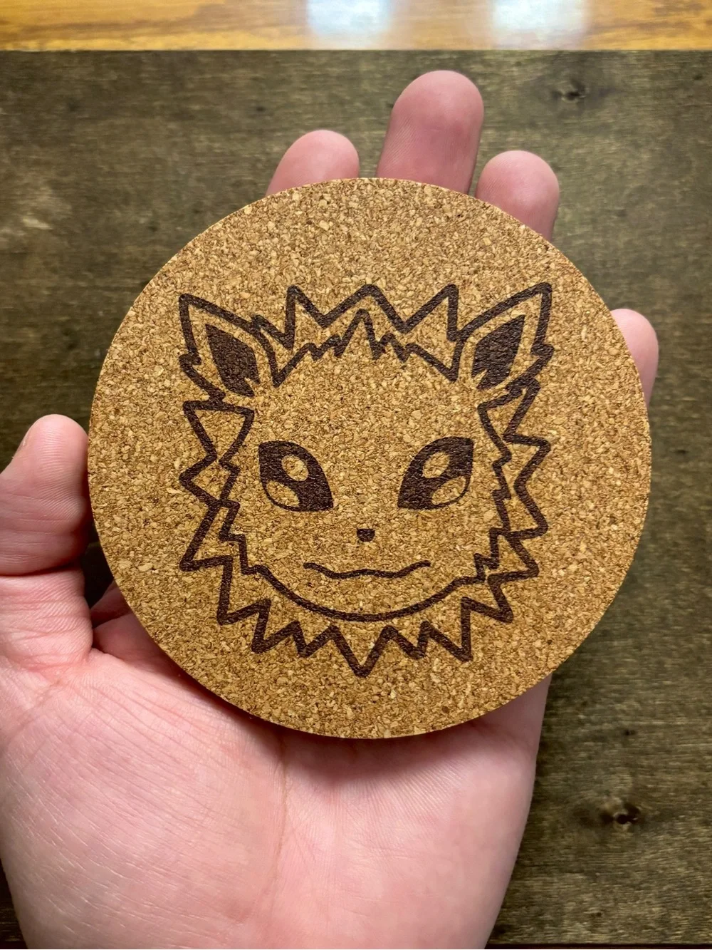 Pokemon Jolteon Face Laser Engraved Cork Coaster